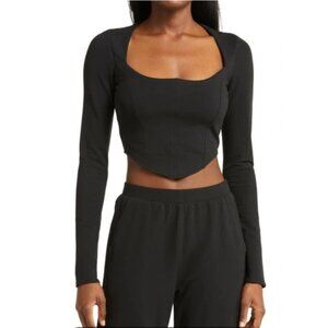 ALO YOGA Corset Detail Crop Long Sleeve Top in Black XS $88